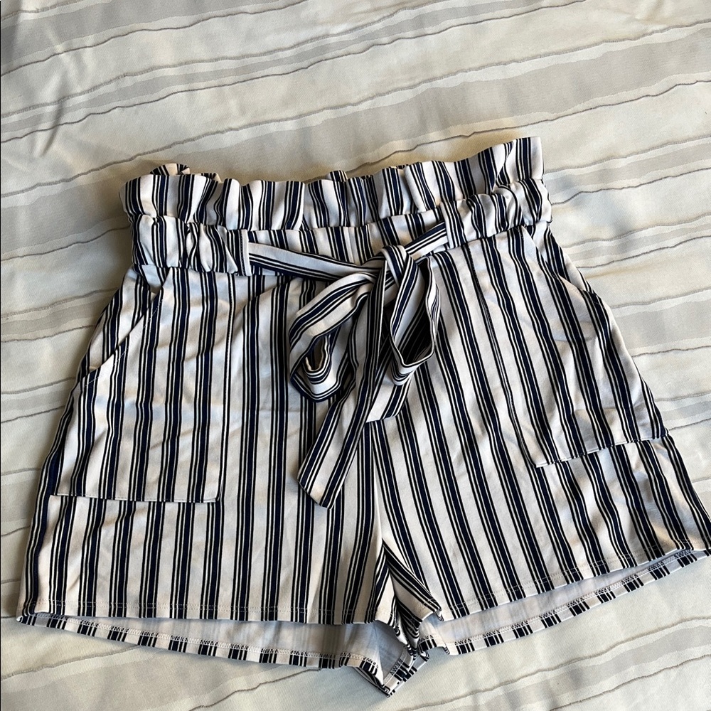 Express Black and White Striped High Waist Shorts